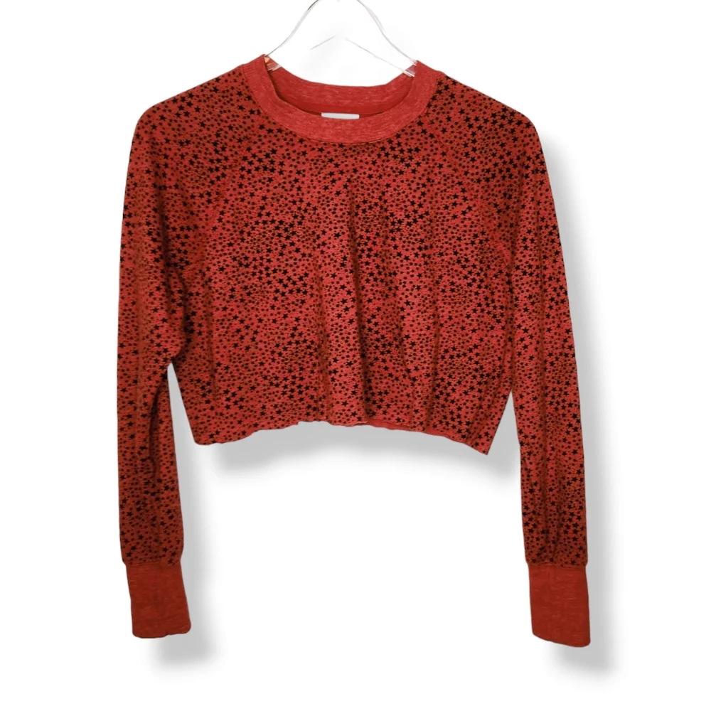Sundry Cropped Oversized Long Sleeve Red Black Star Print Top Size XS